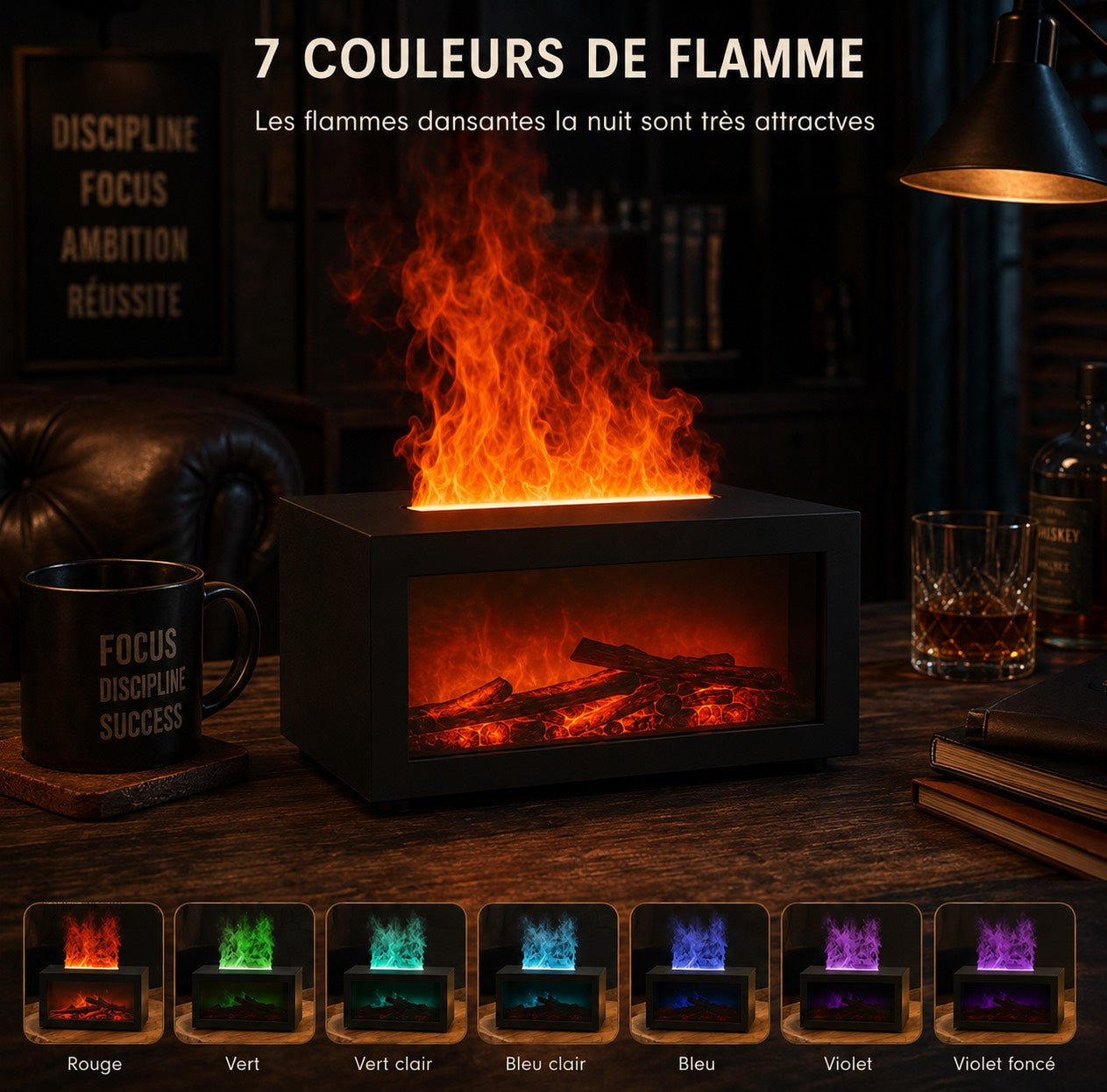Diffuseur d'Huiles Essentielles Effet cheminée LED