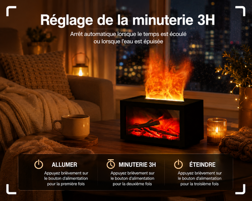 Diffuseur d'Huiles Essentielles Effet cheminée LED